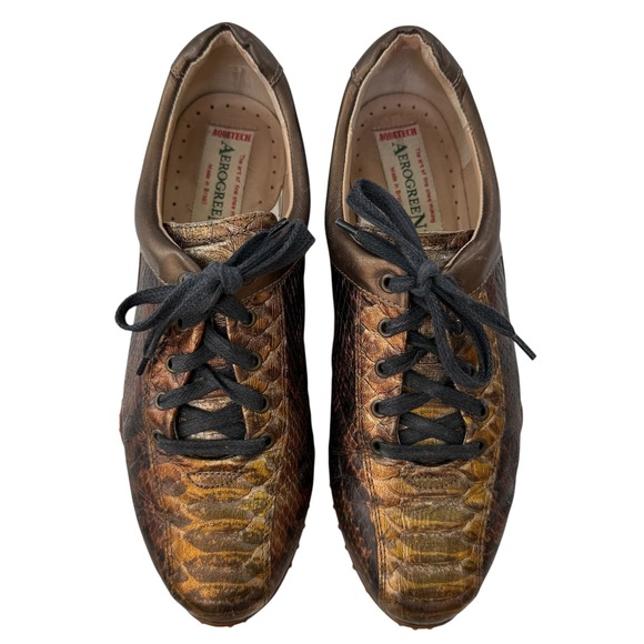Aerogreen Italy Women Leather Spikeless Golf Shoes Size‎ 8 Gold Snakeskin Luxury - Picture 16 of 16